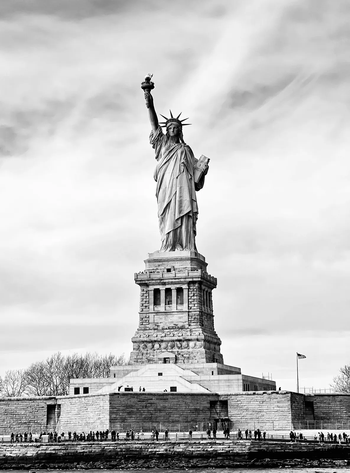 Iconic black and white Statue of Liberty view