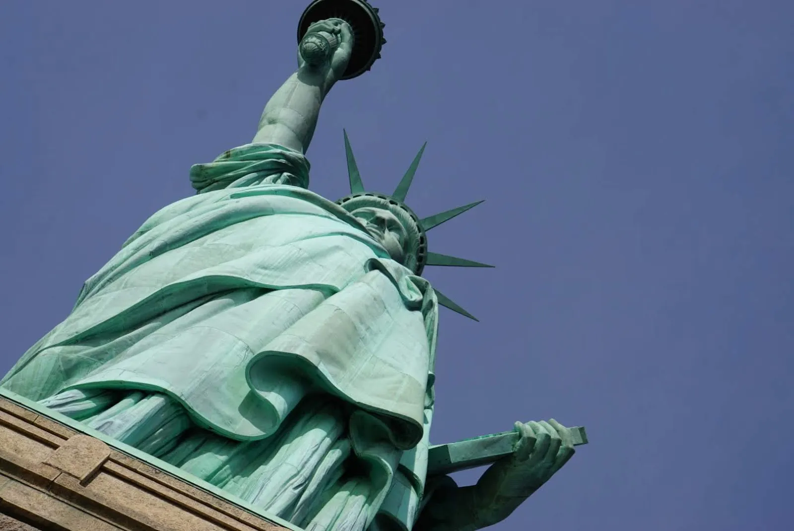 Dramatic low-angle view of Liberty's crown