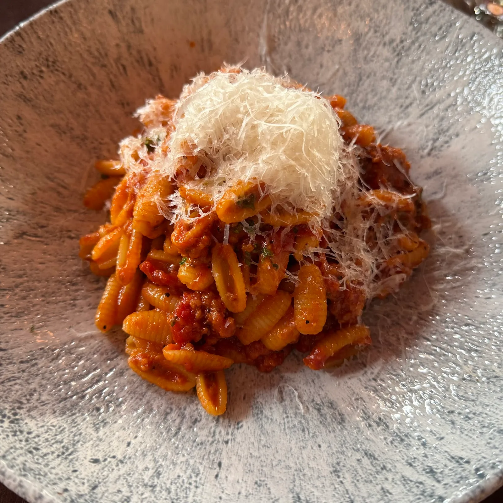 Hearty orecchiette pasta with rich ragu sauce