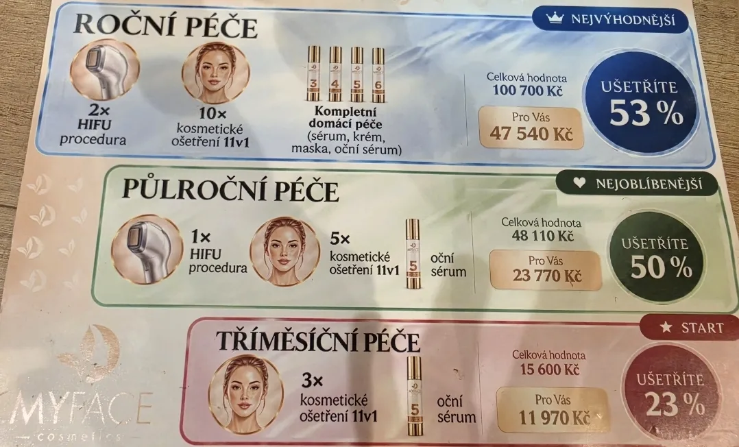 Přehledné balíčky péče o pleť MYFACE s cenami