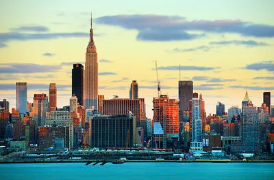 Manhattan skyline at dusk with the iconic Empire State Building